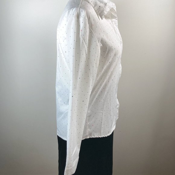 Star or cross print button-down shirt ~ Celestrial white pink blue MEDIUM blouse - Picture 8 of 15